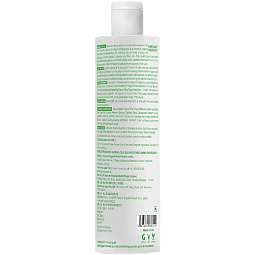Organic Harvest Anti Dandruff Shampoo - Apple Cider Vinegar & Tea Tree Oil, For Itchy & Dry Scalp, No Sulphates, Parabens, 250 ml  