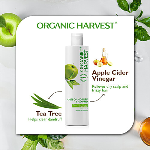 Organic Harvest Anti Dandruff Shampoo - Apple Cider Vinegar & Tea Tree Oil, For Itchy & Dry Scalp, No Sulphates, Parabens, 250 ml  