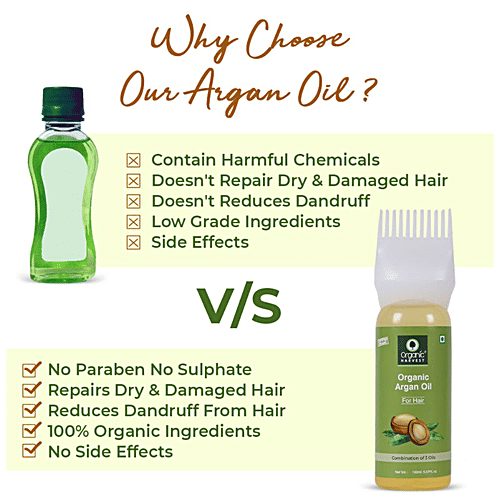 Organic Harvest Pure Argan Oil - Cold Pressed, With Combination of 3 Oils, For Healthy Hair, No Sulphate & Parabens, 150 ml  