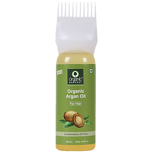 Organic Harvest Pure Argan Oil - Cold Pressed, With Combination of 3 Oils, For Healthy Hair, No Sulphate & Parabens, 150 ml  