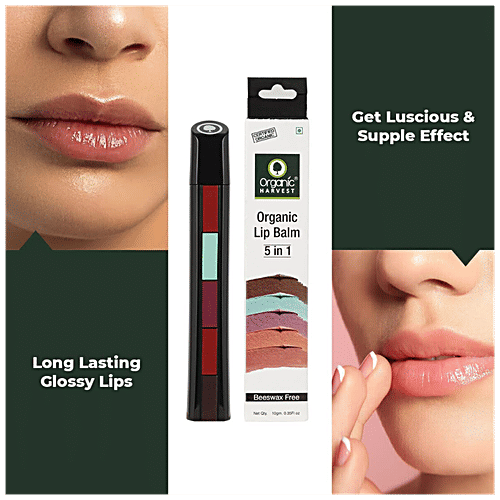 Organic Harvest 5 in 1 Lip Balm - Sunflower Oil & Mango Butter, Lightens Dark Lips, Beeswax Free, 10 g  