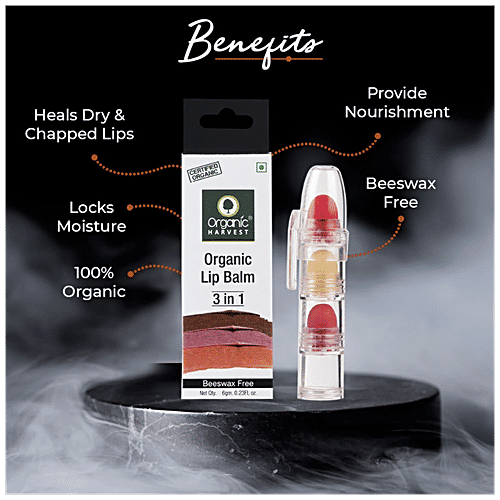 Organic Harvest 3 in 1 Lip Balm - Sunflower Oil & Mango Butter, Lightens Dark Lips, Dry & Chapped Lips, Paraben & Sulphate Free, 6 g  
