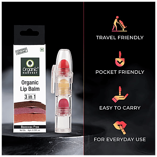 Organic Harvest 3 in 1 Lip Balm - Sunflower Oil & Mango Butter, Lightens Dark Lips, Dry & Chapped Lips, Paraben & Sulphate Free, 6 g  