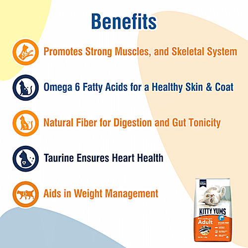 Kitty Yums Dry Cat Food - Ocean Fish Like Sardines & Mackerel, Adult, +1 Year, Healthy & Nourishing, 3 kg