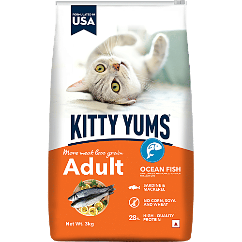 Kitty Yums Dry Cat Food - Ocean Fish Like Sardines & Mackerel, Adult, +1 Year, Healthy & Nourishing, 3 kg