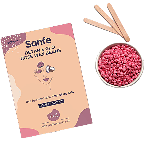 Sanfe Detan & Glo Rose Beans Wax - For Smooth Hair Removal, 100 g