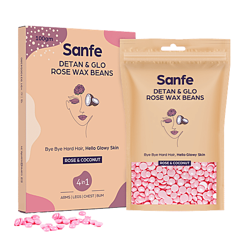 Sanfe Detan & Glo Rose Beans Wax - For Smooth Hair Removal, 100 g