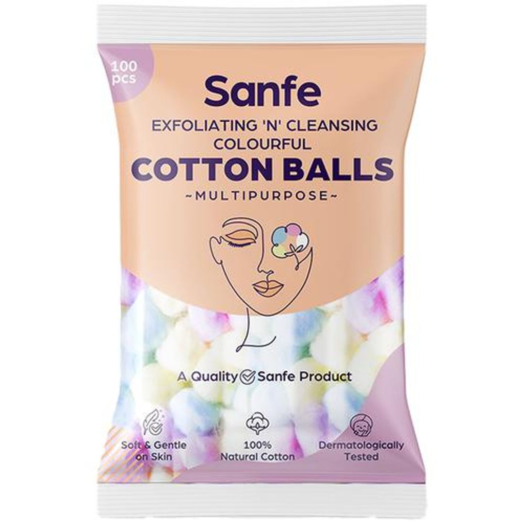 Sanfe Exfoliating 'N' Cleansing Colourful Cotton Balls, 100 pcs 