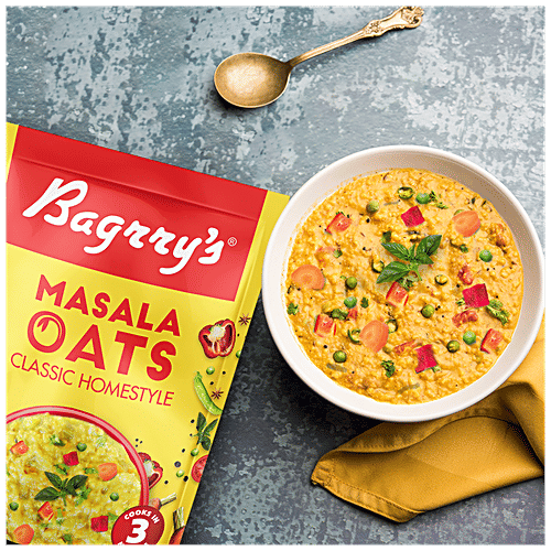Bagrry's Masala Oats - Classic Homestyle, High In Fibre & Protein, Ready In 3 Minutes, 500 g Pouch 