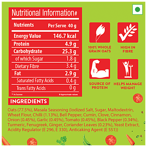 Bagrry's Masala Oats - Tangy Tomato, High In Fibre & Protein, Ready In 3 Minutes, 500 g Pouch 