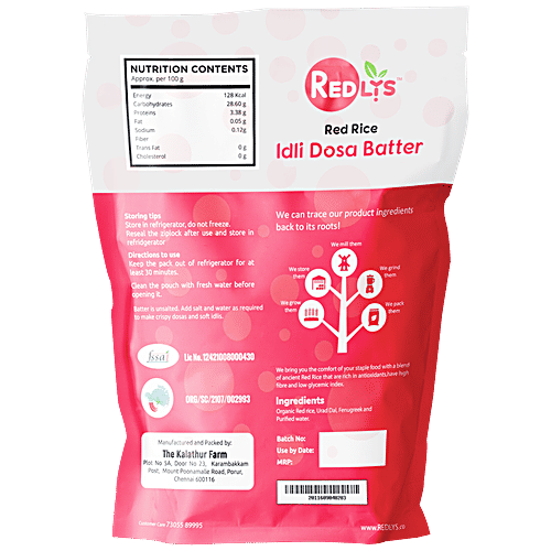 REDLYS Red Rice Idli Dosa Batter - Rich In Antioxidants, Diabetic-Friendly, No Preservatives, 600 g  