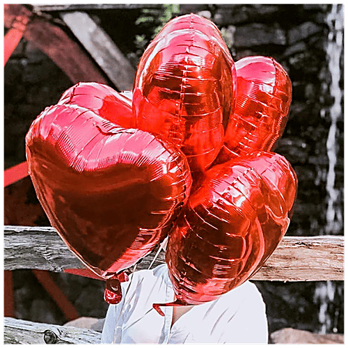 CherishX Heart Shape Foil Balloons - Birthday Decorations Items, For Kids, Girls, Wife, Silver, 5 pcs  