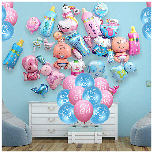 CherishX It's a Boy & It's a Girl Balloons - Decoration Items, For Baby Showers, Blue, Pink, 30 pcs