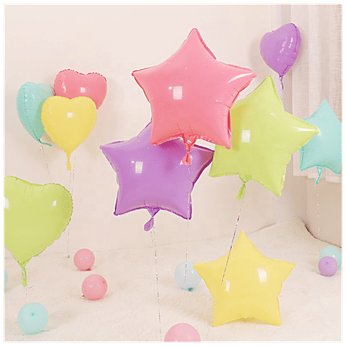 CherishX Pastel Star Shape Foil Balloons - Decoration Items, For Birthday, Kids, Girls, Wife, Purple, 5 pcs  