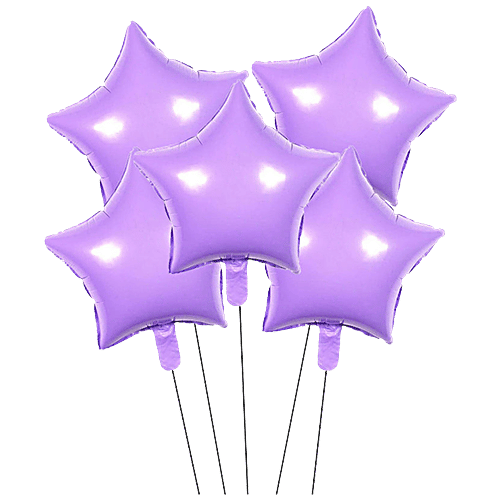 CherishX Pastel Star Shape Foil Balloons - Decoration Items, For Birthday, Kids, Girls, Wife, Purple, 5 pcs  