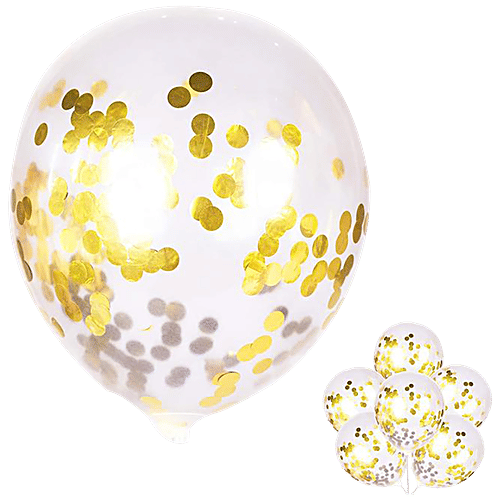 CherishX Confetti Balloons - Premium, For Birthdays, Anniversaries, Baby Showers, Room Decorations, Golden, 10 pcs