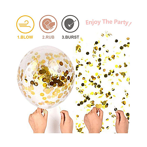 CherishX Confetti Balloons - Premium, For Birthdays, Anniversaries, Baby Showers, Room Decorations, Golden, 10 pcs