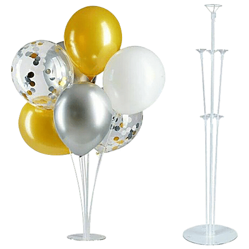 CherishX Decoration Kit - Table Balloon Stand Holder, Confetti & Metallic Balloons, Multicolour, 8 pcs  