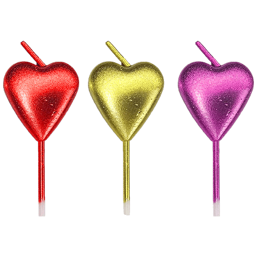 CherishX Heart Shape Cake Candle - For Birthday, Wedding Parties & Decorations, Golden, 3 pcs  
