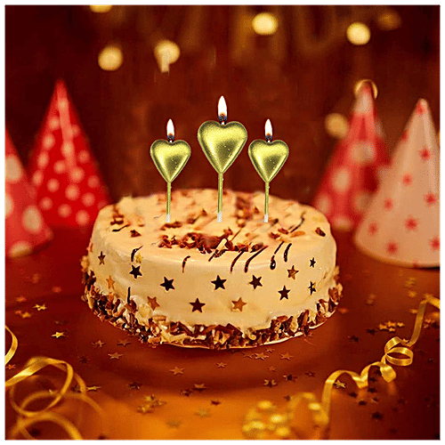 CherishX Heart Shape Cake Candle - For Birthday, Wedding Parties & Decorations, Golden, 3 pcs  