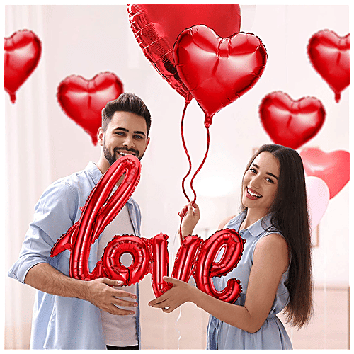 CherishX Heart Shape Foil Balloons - Birthday Decorations Items, For Kids, Girls, Wife, Red, 5 pcs  