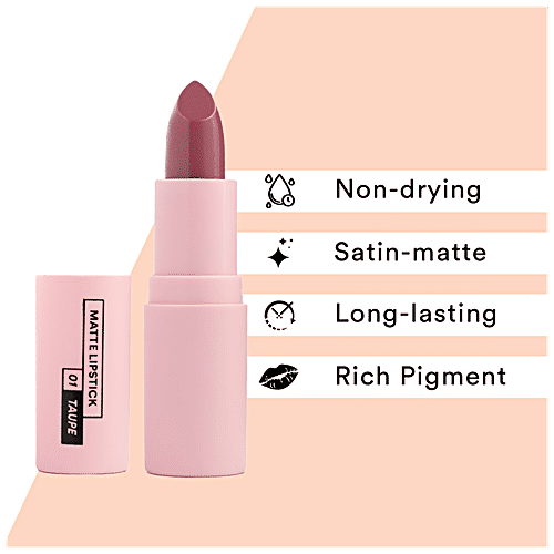 Sugar Pop Matte Lipstick - Enriched With Vitamin E, Long Lasting, Lightweight, Satin Finish, 4.2 g 01 Taupe 