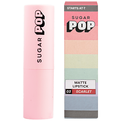 Sugar Pop Matte Lipstick - Enriched With Vitamin E, Long Lasting, Lightweight, Satin Finish, 4.2 g 03 Scarlet 
