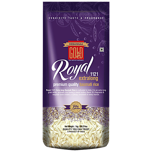 Debannaa Gold Gold Royal Basmati Rice - Extra Long, Premium Quality, High Fibre & Low GI, 1 kg  