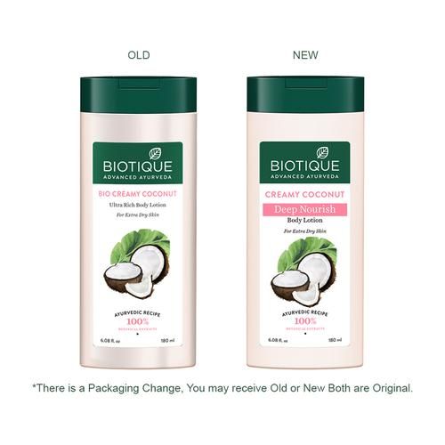 BIOTIQUE Deep Nourish Body Lotion - Creamy Coconut, For Extra Dry Skin, 180 ml  