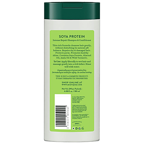 BIOTIQUE Soya Protein Intense Repair Shampoo & Conditioner - For Dry & Damaged Hair, 180 ml