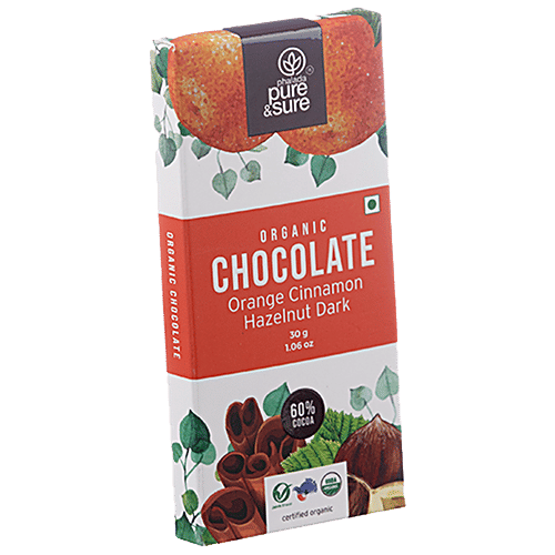 Phalada Pure & Sure Organic Chocolate Bar With Orange, Cinnamon, Hazelnut - Dark, Rich Flavour, 30 g  