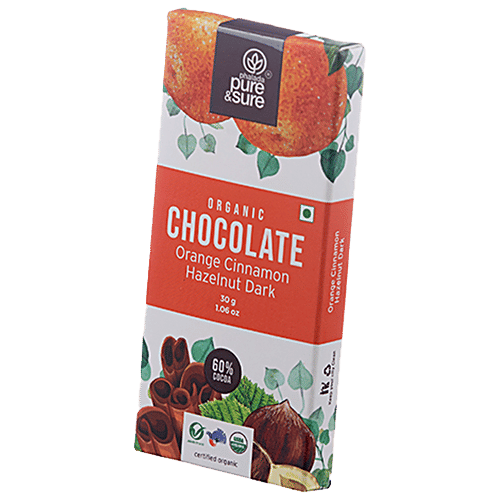 Phalada Pure & Sure Organic Chocolate Bar With Orange, Cinnamon, Hazelnut - Dark, Rich Flavour, 30 g  