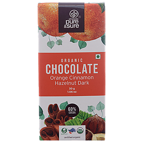 Phalada Pure & Sure Organic Chocolate Bar With Orange, Cinnamon, Hazelnut - Dark, Rich Flavour, 30 g  