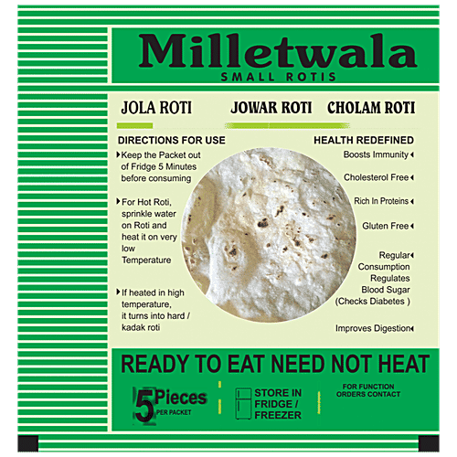 Milletwala Small Jowar Rotis - Ready To Eat, Healthy Chapatis, Excellent For Heart Health, 5 pcs  