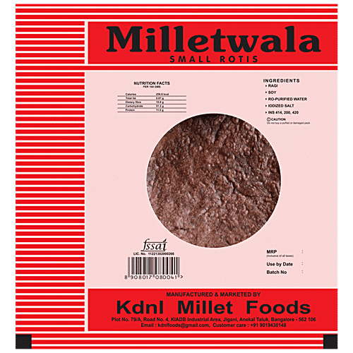 Milletwala Small Ragi Rotis - Ready To Eat, Healthy Chapatis, Gluten Free, 5 pcs  