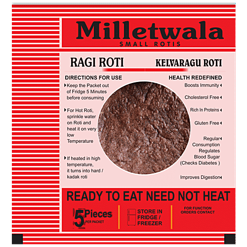 Milletwala Small Ragi Rotis - Ready To Eat, Healthy Chapatis, Gluten Free, 5 pcs  