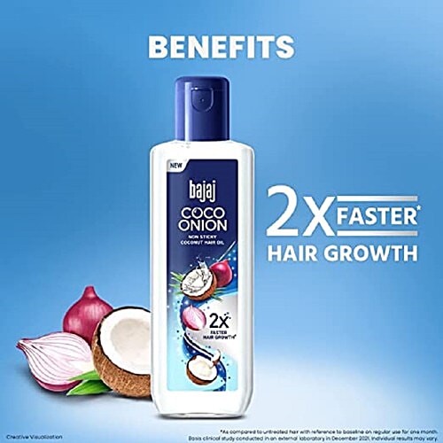 Bajaj Coco Onion Hair Oil - Non Sticky, For 2X Faster Hair Growth, 180 ml