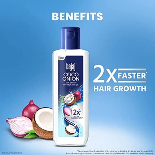 Bajaj Coco Onion Hair Oil - Non Sticky, For 2X Faster Hair Growth, 350 ml  