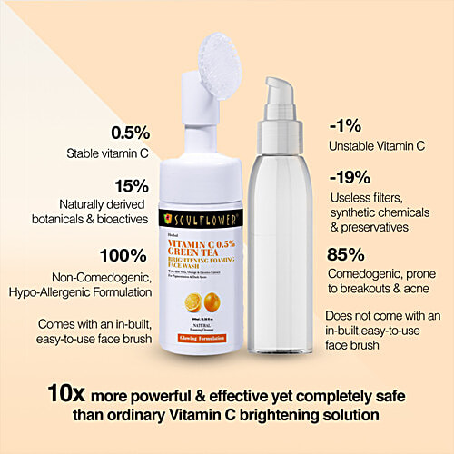 Soulflower Foaming Face Wash - With Vitamin C, Green Tea & Aloe Vera For Glowing Skin, Paraben Free, For Men & Women, 100 ml