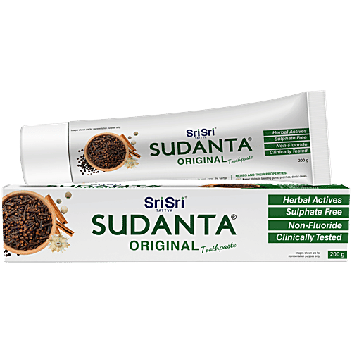 Sri Sri Tattva Sudanta Herbal Toothpaste 200g - All Natural, Fluoride-Free Tooth Paste with Cloves, Charcoal, Bakul & More, 200 g  