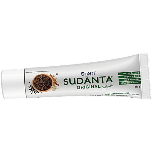 Sri Sri Tattva Sudanta Herbal Toothpaste 200g - All Natural, Fluoride-Free Tooth Paste with Cloves, Charcoal, Bakul & More, 200 g  
