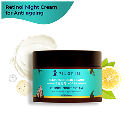 Pilgrim Retinol Night Cream With Vitamin C & Hyaluronic Acid - Treats Signs Of Ageing, 50 g  