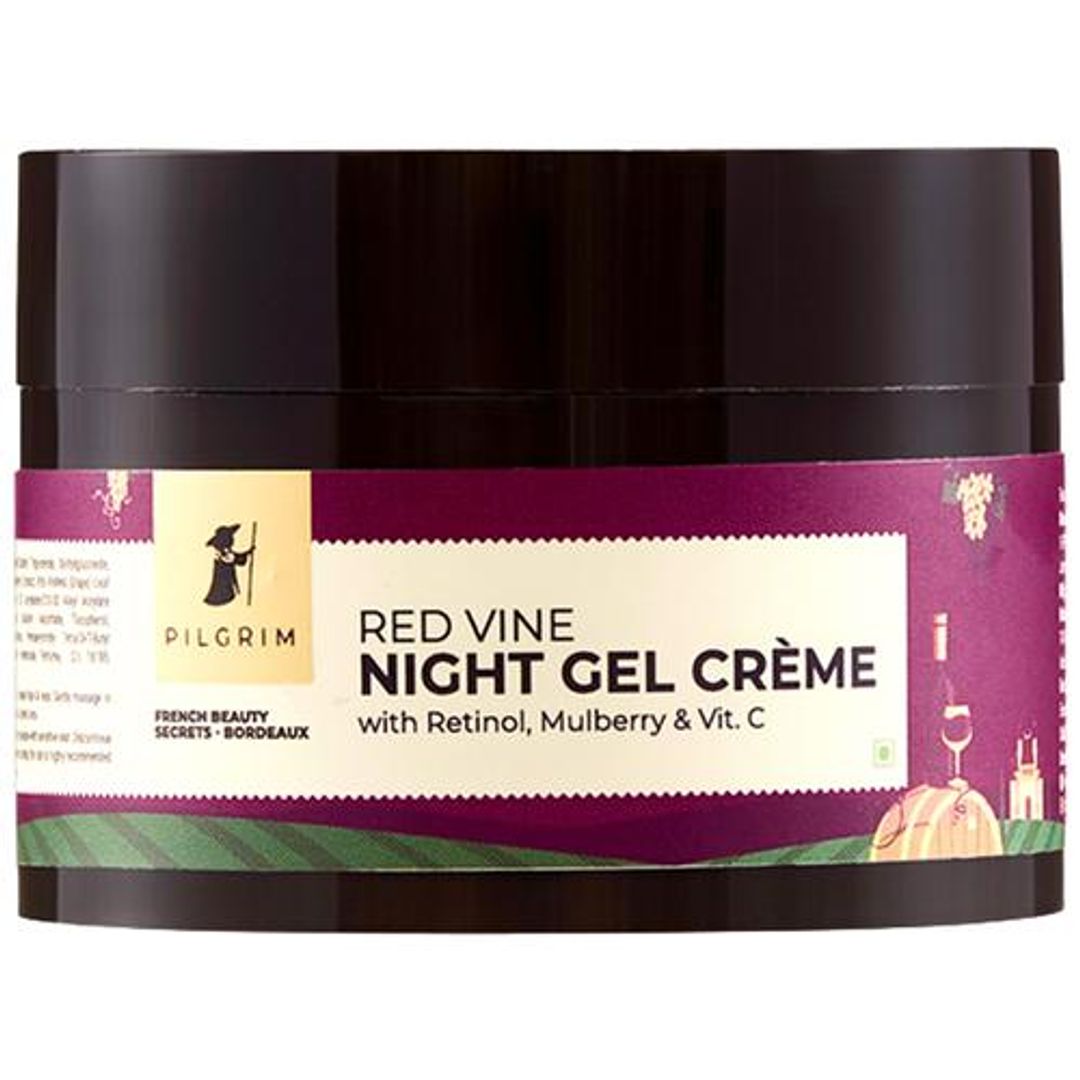 PILGRIM Red Vine Night Gel Creme With Retinol, Mulberry & Vitamin C - Refines Skin Texture, 50 g 