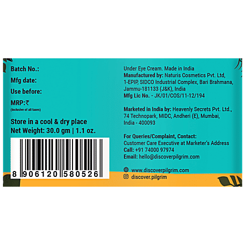 Pilgrim Retinol Under Eye Cream With Vitamin C & Hyaluronic Acid - Refreshes Tired Eyes, 30 g  