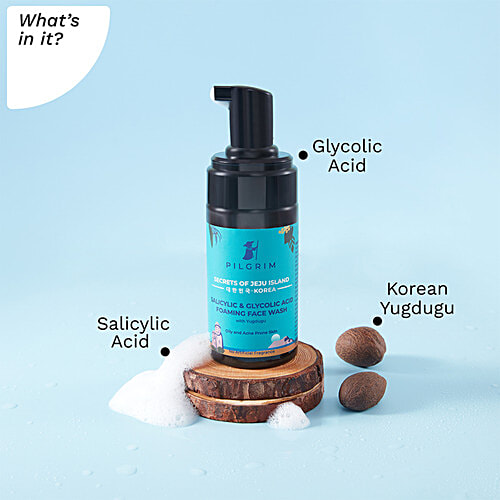 Pilgrim Salicylic & Glycolic Acid Foaming Face Wash For Oily & Acne-Prone Skin, 120 ml  With Yugdugu, No Artificial Fragrance