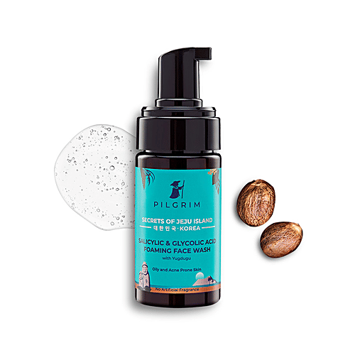 Pilgrim Salicylic & Glycolic Acid Foaming Face Wash For Oily & Acne-Prone Skin, 120 ml  With Yugdugu, No Artificial Fragrance