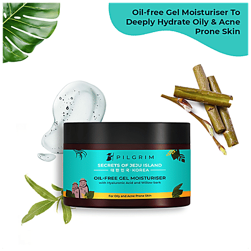 Pilgrim Oil-Free Gel Moisturiser - Hyaluronic Acid & Willow Bark Extracts, For Glowing Skin, 50 g  
