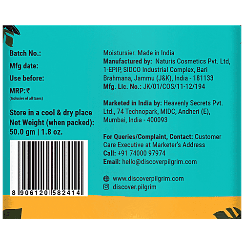 Pilgrim Oil-Free Gel Moisturiser - Hyaluronic Acid & Willow Bark Extracts, For Glowing Skin, 50 g  