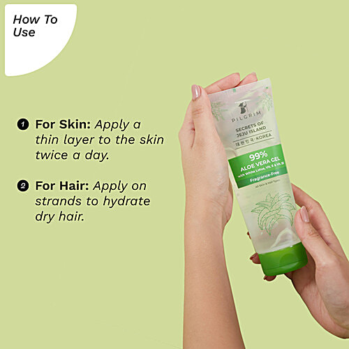 Pilgrim 99% Aloe Vera Gel With White Lotus, Vitamin E & B5, 200 ml Fragrance Free, For All Skin & Hair Types