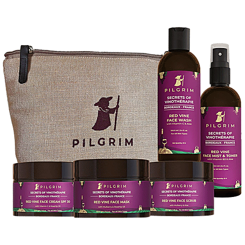 Buy PILGRIM Red Vine Premium Face Care Kit With EcoFriendly Jute Bag